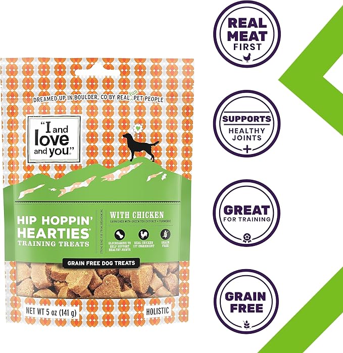 I and love and you Hip Hoppin' Hearties - Chicken - Grain Free, Healthy Joint Support, Training Treat, Filler Free, 5oz