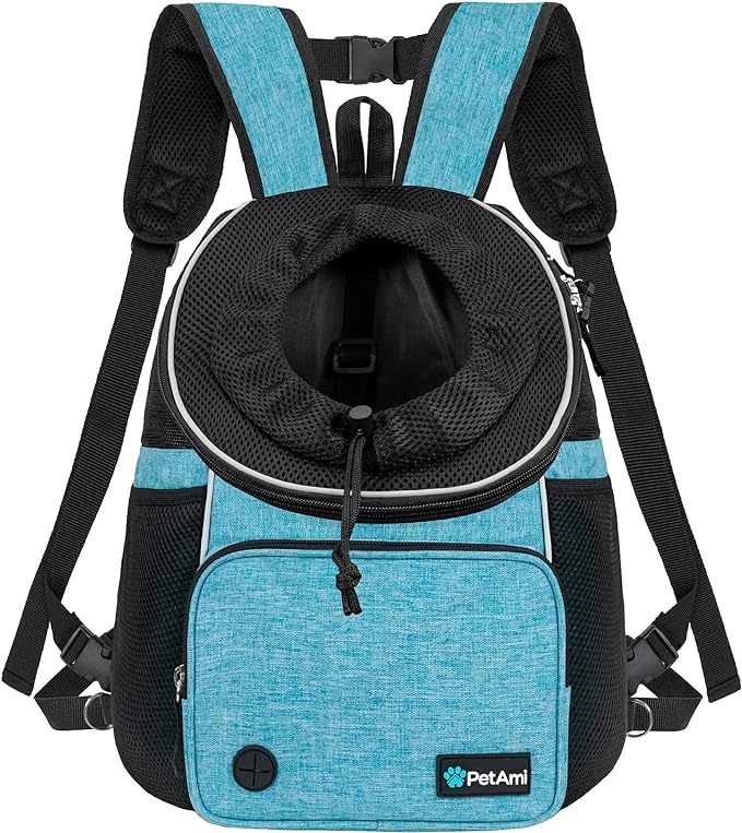 PetAmi Dog Front Carrier Backpack, Adjustable Dog Pet Cat Chest Carrier Backpack, Ventilated Dog Carrier for Hiking Camping Travel, Small Medium Dog Puppy Large Cat Carrying Bag, Max 15 lbs, Teal Blue