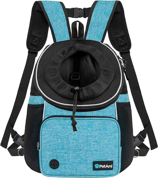 PetAmi Dog Front Carrier Backpack, Adjustable Dog Pet Cat Chest Carrier Backpack, Ventilated Dog Carrier for Hiking Camping Travel, Small Medium Dog Puppy Large Cat Carrying Bag, Max 15 lbs, Teal Blue