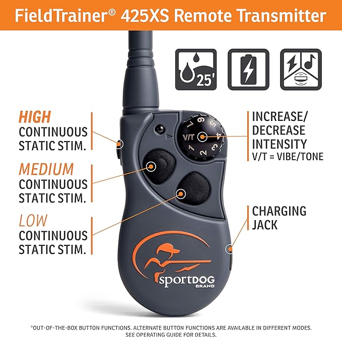 SportDOG Brand 425 Remote Trainers - 500 Yard Range E-Collar with Static, Vibrate and Tone - Waterproof, Rechargeable - Stubborn Dog Training Collar