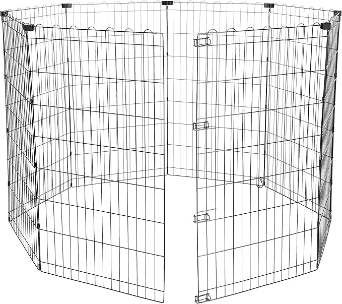 Amazon Basics Foldable Octagonal Metal Exercise Pet Play Pen for Dogs, Fence Pen, No Door, Large, 60 x 60 x 42 Inches, Black