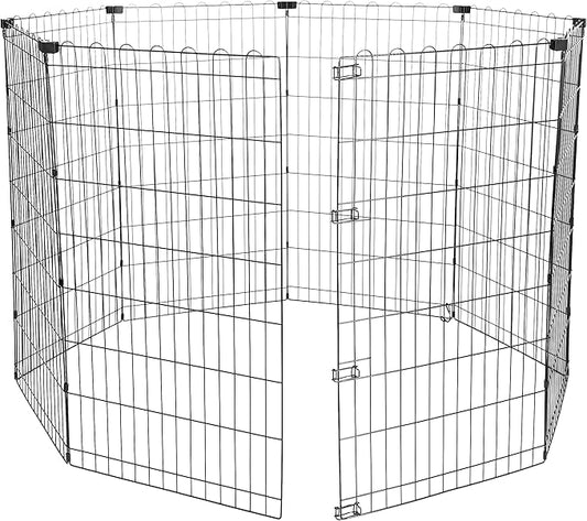 Amazon Basics Foldable Octagonal Metal Exercise Pet Play Pen for Dogs, Fence Pen, No Door, Large, 60 x 60 x 42 Inches, Black