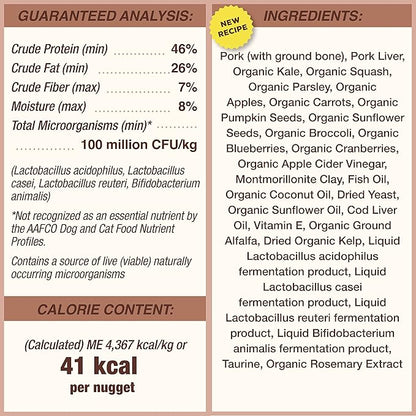 Primal Freeze Dried Dog Food Nuggets, Pork; Complete & Balanced Meal; Also Use as Topper or Treat; Premium, Healthy, Grain Free, High Protein Raw Dog Food, 14 oz