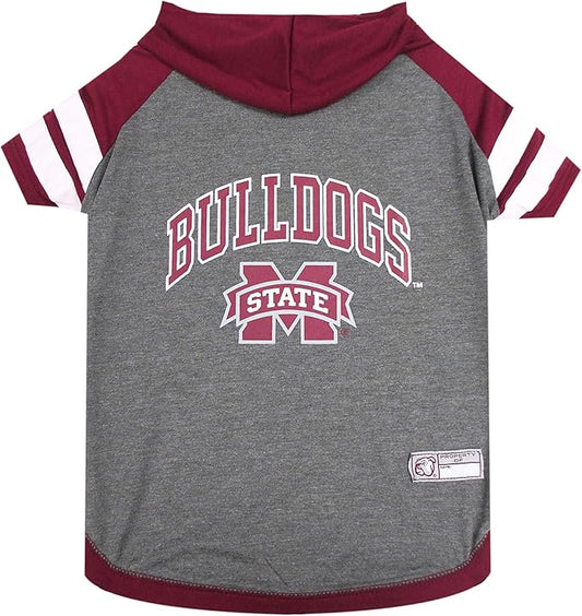 NCAA MISSISSPPI STATE BULLDOGS HOODIE for DOGS & CATS, MEDIUM COLLEGIATE Licensed DOG HOODY Tee Shirt. Sports HOODY T-Shirt for Pets. COLLEGE Sporty Dog Hoodie Shirt.