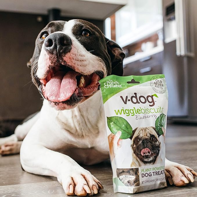 V-dog Vegan Soft and Chewy Wiggle Dog Biscuits - Dog Training Treats - Small, Medium and Large Breeds - Natural Blueberry Flavor Superfoods - 10 ounce - All Natural - Made in The USA