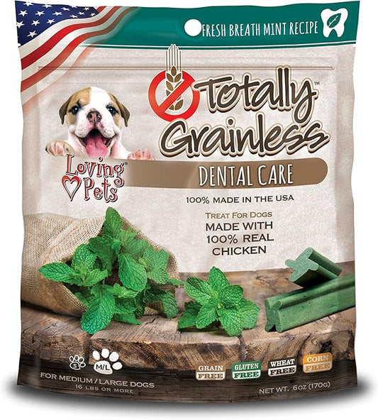 Loving Pets Totally Grainless - Fresh Breath Mint Dental Sticks for Dogs (for Medium/Large Dogs 20+ lbs), 6oz