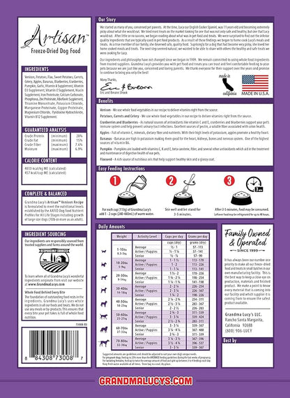 Grandma Lucy's Artisan Dog Food, Grain Free and Freeze-Dried - Artisan Venison, 3Lb Bag