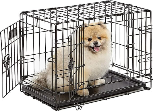 MidWest Homes for Pets Newly Enhanced Double Door iCrate Dog Crate, Includes Leak-Proof Pan, Floor Protecting Feet, Divider Panel & New Patented Features, Black
