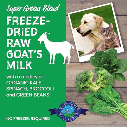 Freeze Dried Raw Goats Milk with Probiotics for Dogs & Cats (Super Greens), Organic USA Veggies & Fruits, High Protein, Digestible Goat Milk Powder, Dog & Cat Food Toppers