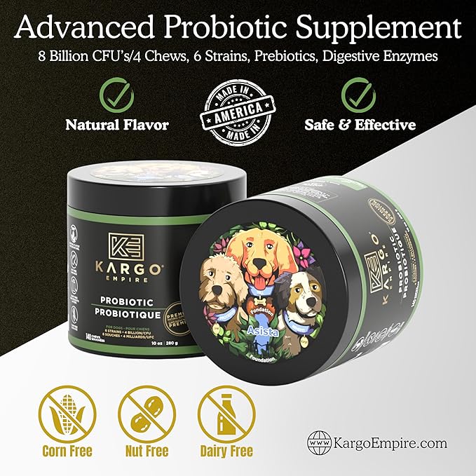 Probiotic Dog Supplement – Supports Digestion & Healthy Immune System – Helps with Gut Health, Itchy Skin, Seasonal Allergies, and Yeast – 4 Billion CFU’s/2 Chews – 140 Soft Chews