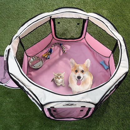 Pet Playpen - 38x24 Pop-Up Dog Kennel with Carry Bag - Portable Play Pen for Dogs, Cats, Rabbits, and Small Animals up to 25lbs by PETMAKER (Pink)