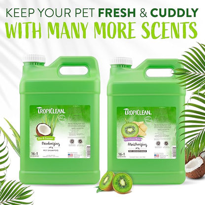 TropiClean Aloe & Coconut Deodorizing Dog Shampoo for Smelly Dogs | Odor Control Shampoo for Stinky Dogs | Natural Pet Shampoo Derived from Natural Ingredients | Cat Friendly | Made in USA | 2.5 gal.