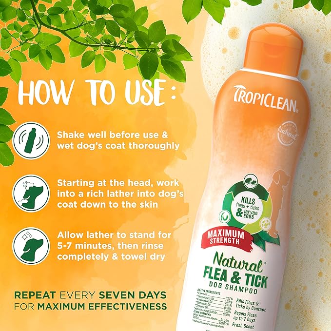 TropiClean Maximum Strength Natural Flea and Tick Dog Shampoo for Flea and Tick Prevention for Dogs | Made in the USA | 20 oz