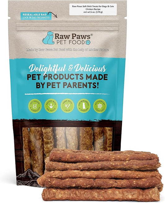 Raw Paws Grain-Free Soft Stick Treats for Dogs & Cats - Chicken Recipe, 6-oz - USA Soft Chicken Dog Treats Grain Free - Sausage Sticks for Dogs, Chicken Dog Jerky Sticks - Chewy Chicken Jerky for Dogs