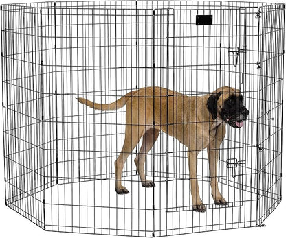 MidWest Homes for Pets Foldable Metal Dog Exercise Pen / Pet Playpen, Black w/ door, 24'W x 48'H, 1-Year Manufacturer's Warranty