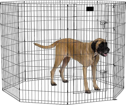MidWest Homes for Pets Foldable Metal Dog Exercise Pen / Pet Playpen, Black w/ door, 24'W x 48'H, 1-Year Manufacturer's Warranty