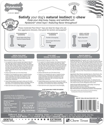 Nylabone Flexi Chew Moderate Dog Chew Toy Bones & Healthy Edibles Chew Treat Triple Pack, Chicken & Bacon, X-Small/Petite (3 Count)