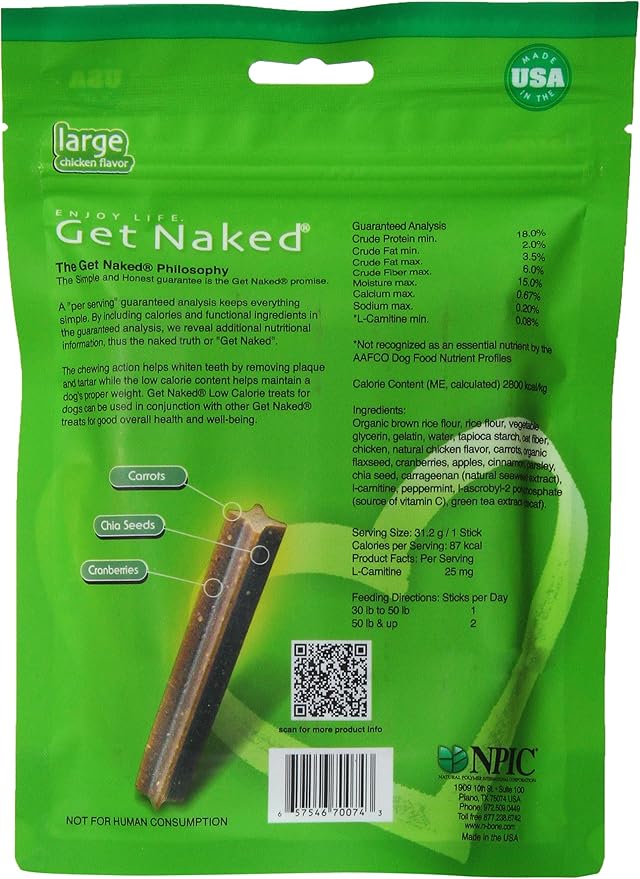 Get Naked Low Calorie Dental Chew Sticks For Dogs, Large/6.6-Ounce, 6 Sticks/Pack