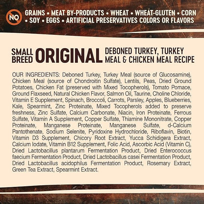 Wellness Natural Pet Food CORE Natural Grain-Free Small Breed Turkey & Chicken Dry Dog Food for Adult Dogs, High-Protein, USA-Made with Real Meat, 12-Pound Bag
