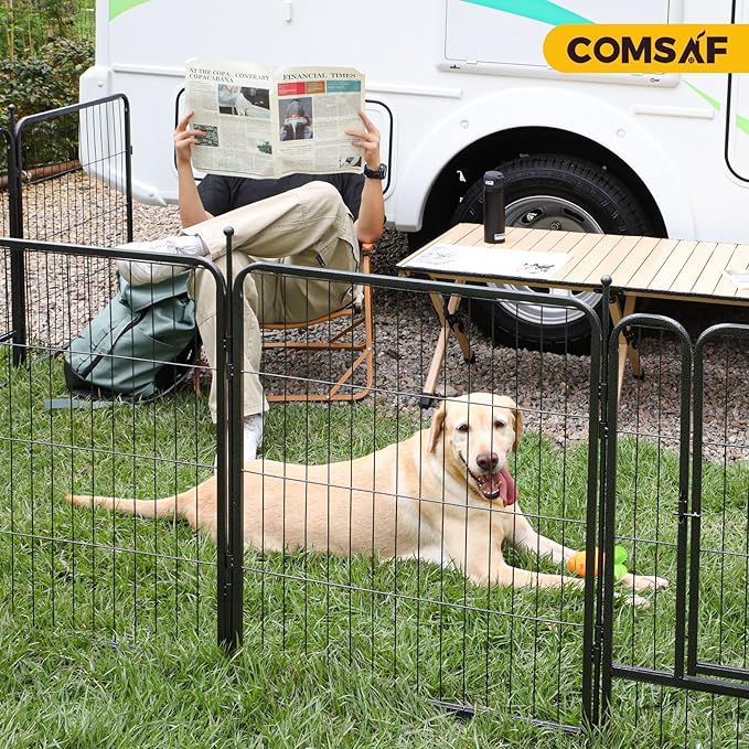 ComSaf Dog Playpen Outdoor, 32" Height 16 Panels Metal Dog Fence with Two Easy-Carry Straps,Playpen for Large/Medium/Small Dogs, Portable Pet Puppy Playpen for Outdoor, Indoor, RV, Camping, Yard