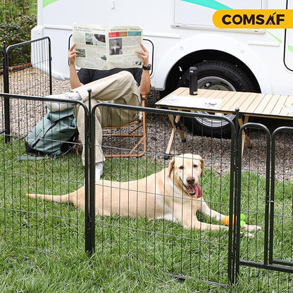 ComSaf Dog Playpen Outdoor, 32" Height 16 Panels Metal Dog Fence with Two Easy-Carry Straps,Playpen for Large/Medium/Small Dogs, Portable Pet Puppy Playpen for Outdoor, Indoor, RV, Camping, Yard