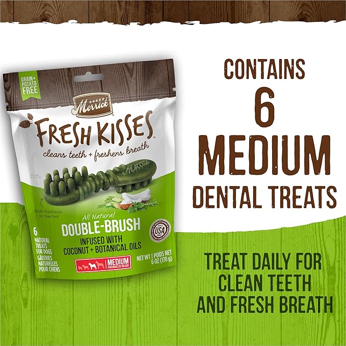 Merrick Fresh Kisses Natural Dental Chews Infused With Coconut And Botanical Oils For Medium Dogs 25-50 Lbs - 30 ct. Box