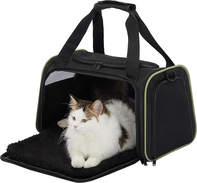 PETSFIT Dog Carrier, Pet Carrier Airline Approved with Extendable Mat, Dog Carriers for Small Dogs, TSA Approved Pet Carrier, Puppy Carrier for Small and Medium Cats Under 12 Lbs, Black