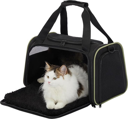 PETSFIT Dog Carrier, Pet Carrier Airline Approved with Extendable Mat, Dog Carriers for Small Dogs, TSA Approved Pet Carrier, Puppy Carrier for Small and Medium Cats Under 12 Lbs, Black