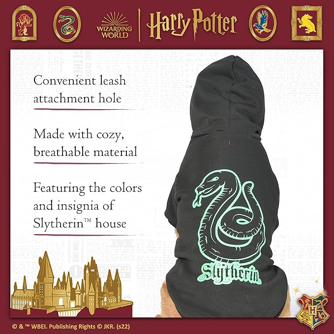 Harry Potter: Slytherin Pet Hoodie with Faux Scarf - X-Small | Harry Potter Accessories for Dogs| Harry Potter Dog Accessories for Hogwarts Houses, Slytherin, Black (FF23360)