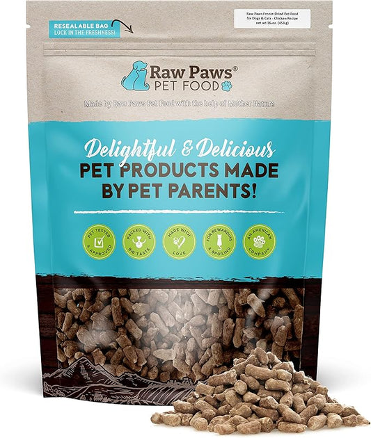 Raw Paws Freeze Dried Dog Food & Cat Food - Chicken Recipe, 16-oz - Made in USA - Freeze-Dried Dog Food, Freeze Dried Raw Dog Food - Raw Dog Food Freeze Dried, Raw Food for Dogs, Freeze Dried Cat Food