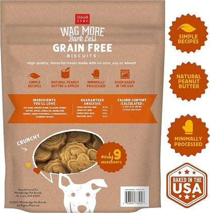 Cloud Star Wag More Bark Less - Dog Treats - Crunchy Biscuits - Grain Free Peanut Butter & Apples - 2.5 lb Pouch
