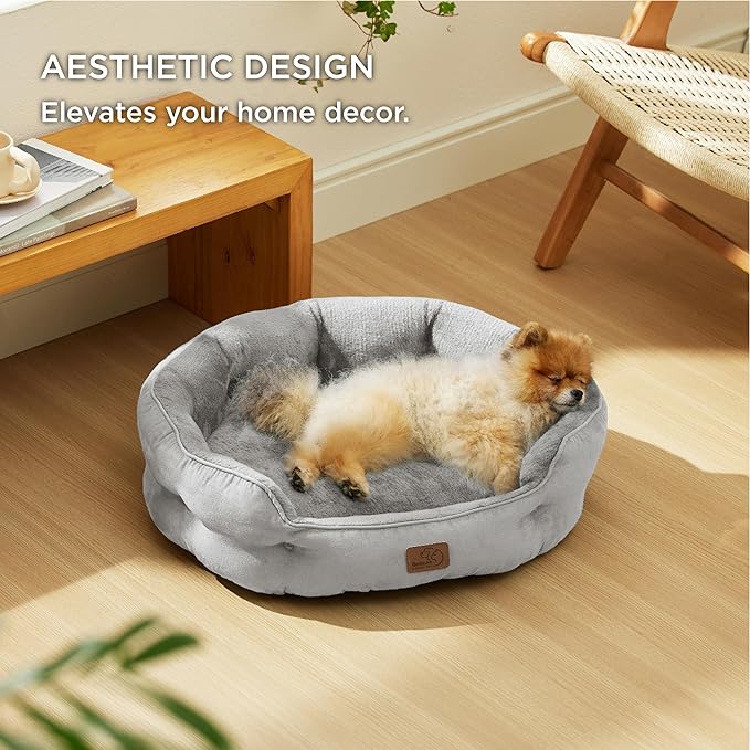 Bedsure Dog Beds for Small Dogs - Round Cat Beds for Indoor Cats, Washable Pet Bed for Puppy and Kitten with Slip-Resistant Bottom, 25 Inches, Pale Grey