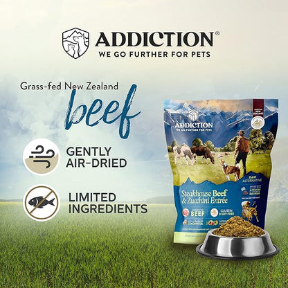 Addiction Steakhouse Beef & Zucchini Raw Alternative Dog Food - Gently Air-Dried Complete Meal or Dog Food Topper for Digestive and Skin and Coat Health, 2 lb