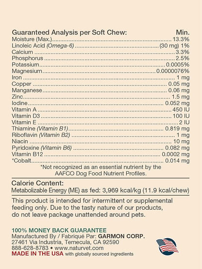 NaturVet VitaPet Adult Daily Vitamins Plus Breath Aid for Adult Dogs, 60 ct Soft Chews, Made in The USA with Globally Source Ingredients