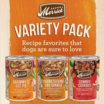 Merrick Grain Free Wet Dog Food Variety Pack, Grain Free Favorites Canned Dog Food - (12) 12.7 oz. Cans