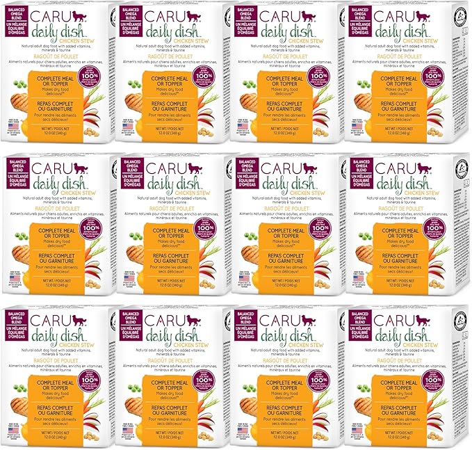 Caru Daily Dish Chicken Stew, Natural Adult Wet Dog Food with Real Chunks of Chicken, with Added Vitamins & Minerals, Non-GMO Ingredients (12.5 oz) - 12 Pack