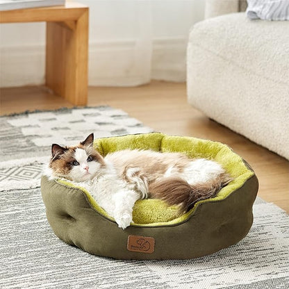 Bedsure Dog Beds for Small Dogs - Round Cat Beds for Indoor Cats, Washable Pet Bed for Puppy and Kitten with Slip-Resistant Bottom, 20 Inches, Lentil Sprout