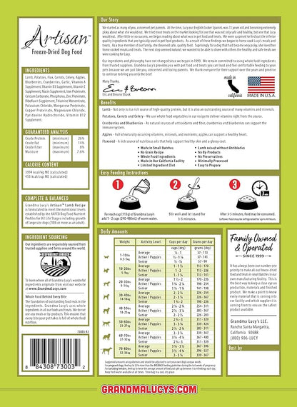 Grandma Lucy's Artisan Dog Food, Grain Free and Freeze-Dried - Artisan Lamb, 10Lb Bag