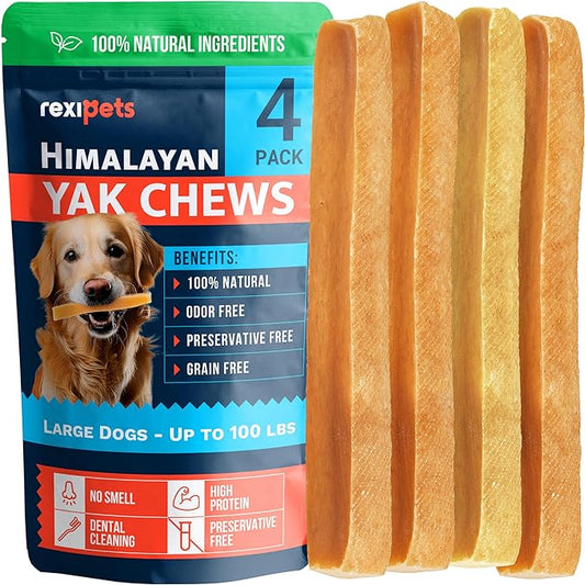 100% Natural Yak Cheese Himalayan Dog Chews for All Breeds - Lactose Free Yak Chews for Small, Medium & Large Dogs - Dental Cleaning Dog Chews for Aggressive Chewers - Long Lasting Odor & Gluten Free