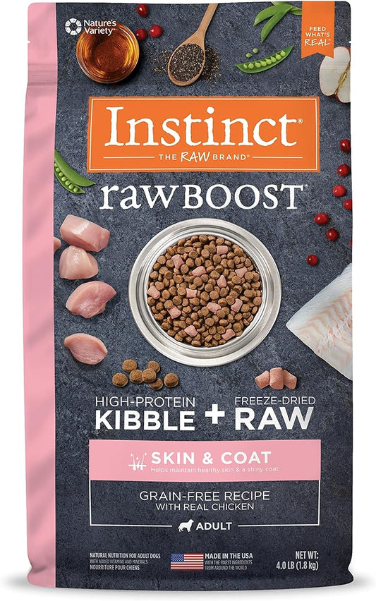 Instinct Raw Boost Skin & Coat Health Grain Free Recipe with Real Chicken Natural Dry Dog Food by Nature's Variety, 4 lb. Bag