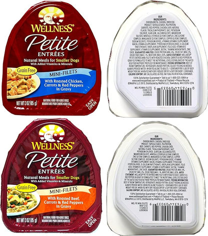 Wellness Petite Entrees Natural Grain Free Wet Dog Food Variety Pack - 8 Different Flavors - 3 Ounces Each (8 Total Entrees)