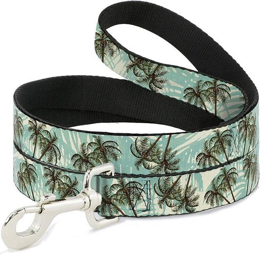 Dog Leash Palm Trees Swaying Tan Teal 4 Feet Long 0.5 Inch Wide