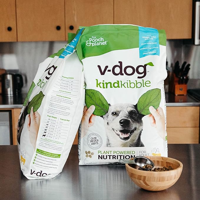 V-dog Vegan Kibble Dry Dog Food (24 LB) | Plant Based Protein with Added Taurine for Sensitive Stomach and Skin | Adult Dog Food | Vegetarian Superfood | Made in US