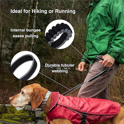 Kurgo Springback Leash for Dogs, Dog Running Leash, Bungee Leash Eases Pulling, Padded Handle, Red/Black, 48 Inch Length