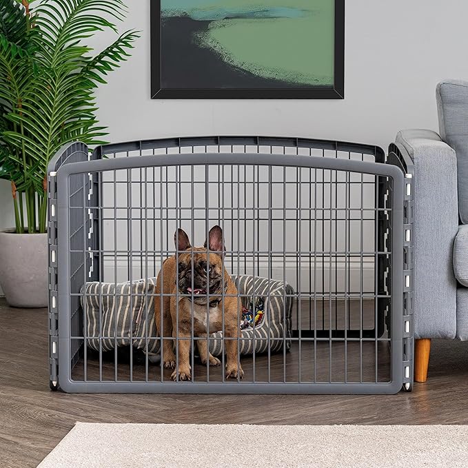 IRIS USA Dog Playpen, 4-Panel 24" Pet Playpen, Puppy Playpen, Indoor/Outdoor Dog Pen, 35 x 35 x 24, Foldable, Customizable, Dark Gray