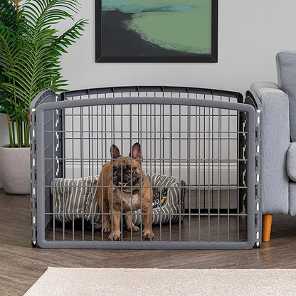 IRIS USA Dog Playpen, 4-Panel 24" Pet Playpen, Puppy Playpen, Indoor/Outdoor Dog Pen, 35 x 35 x 24, Foldable, Customizable, Dark Gray