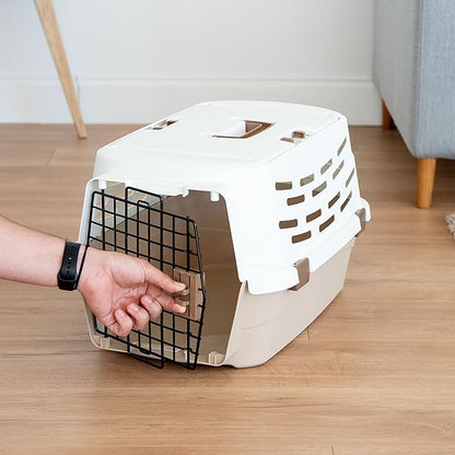 IRIS USA 23" Cat Carrier, Small Pet Carrier Hard, Dog Kennel with 2-Door Front and Top Access, Dog Carrier, up to 18 pounds, White/Almond