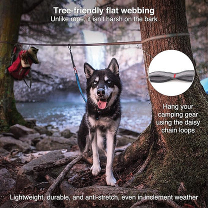 Kurgo Ridgeline Dog Tie Out for Camping,Outdoor Dog Run Zipline,Portable Camp Gear Line,includes-Carry Pouch,30 ft Tree-Friendly Line,4 S-Clips,and Swivel Bungee Tether for Leash Attachment,Gray