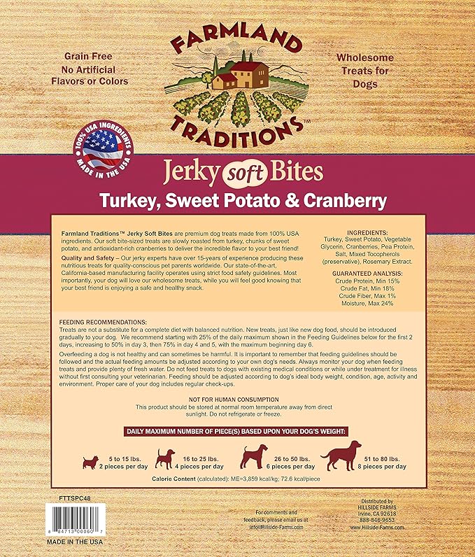 Farmland Traditions USA Made 3 lbs. Turkey, Sweet Potato, Cranberry Soft Jerky Bite Dog Treats