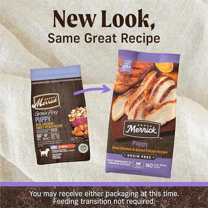 Merrick Premium Grain Free Dry Puppy Food, Wholesome And Natural Kibble With Real Chicken and Sweet Potato - 4.0 lb. Bag